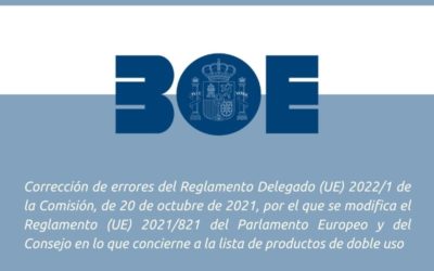 Corrección de errores del Reglamento Delegado (UE) 2022/1 de la Comisión, de 20 de octubre de 2021, por el que se modifica el Reglamento (UE) 2021/821 del Parlamento Europeo y del Consejo en lo que concierne a la lista de productos de doble uso